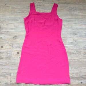 Casual Corner Dress Hot Pink Silk Sheath Size 6 Sleeveless Minimalist Barbie